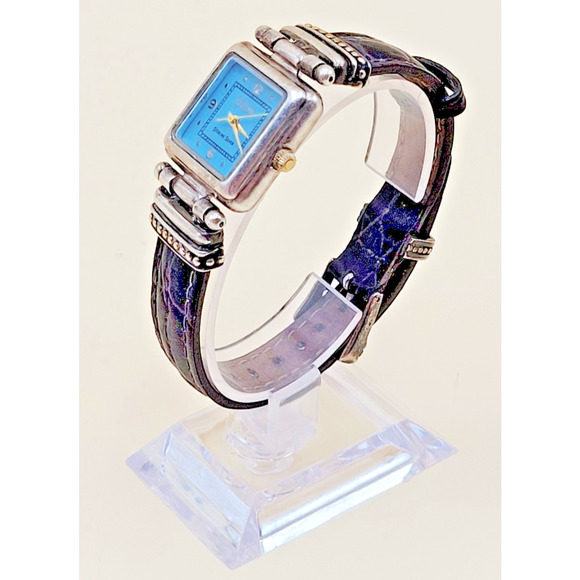 STERLING SILVER Ecclissi 22490 Case Turquoise Dial Square Dress Watch Vtg main image 11